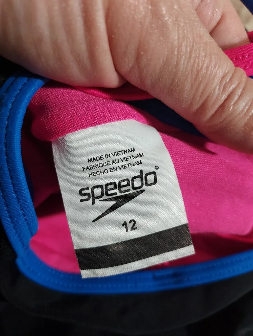 Speedo Black One-Piece Swimsuit with Pink & Blue Trim 12